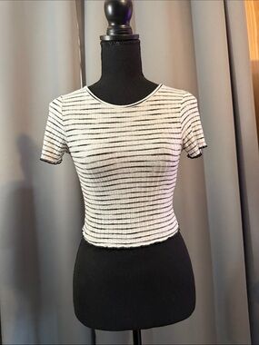 Caution To The Wind White Crop Top with Black Stripes
